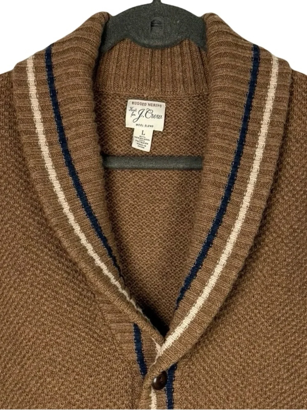 J. Crew Textured Men’s Rugged Merino Wool Shawl Cardigan Sweater Tan L